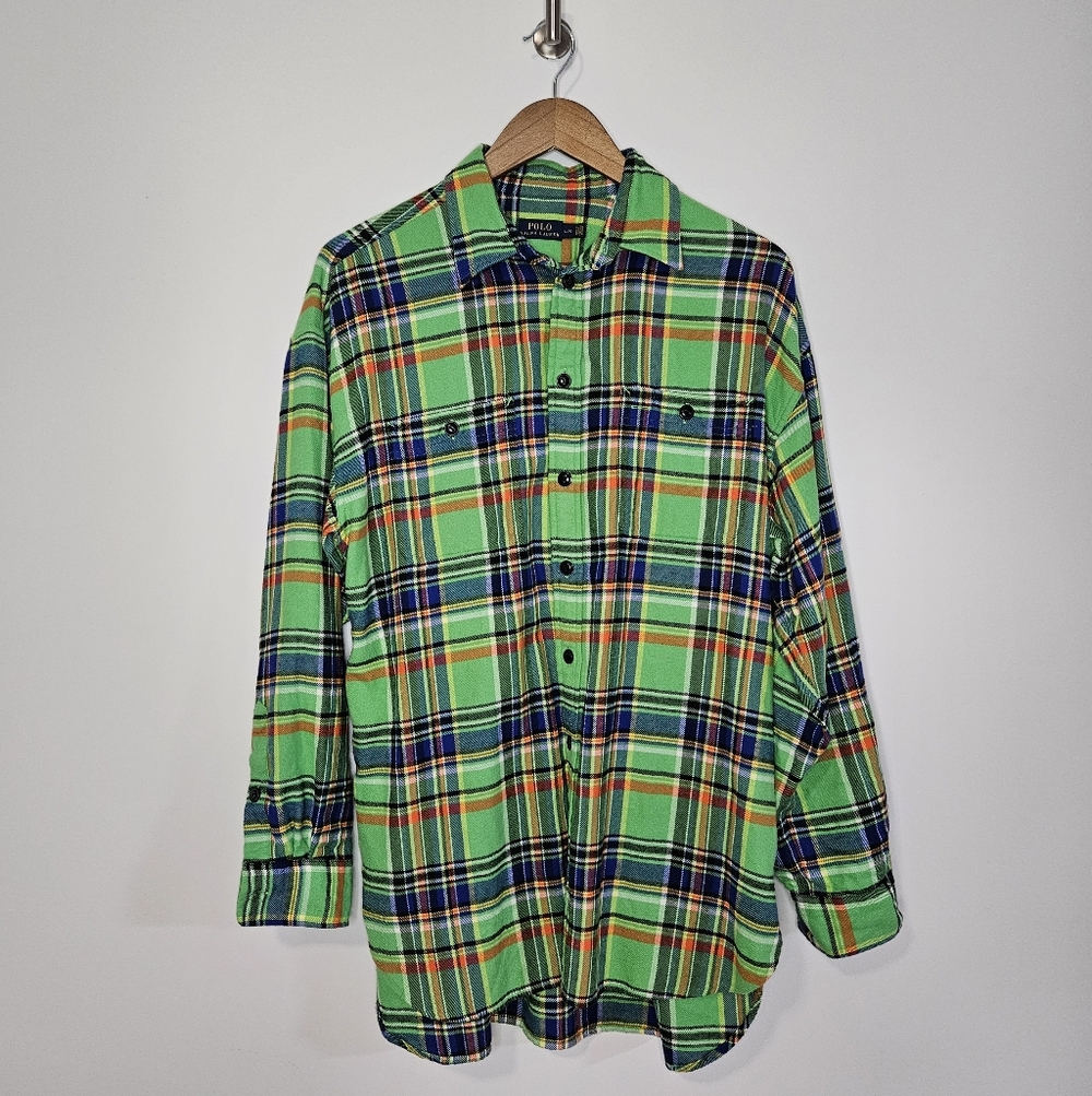 Polo Ralph Lauren Green Plaid Flannel Shirt Size L